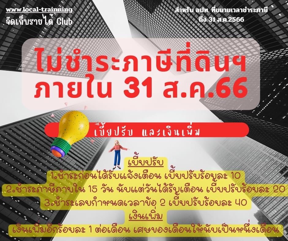 หากไม่ชำระภาษีที่ดินและสิ่งปลูกสร้าง ภายในวันที่ 31 สิงหาคม 2566 นี้